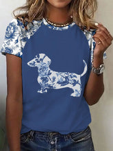 Damen Dackel Blumen druck T-Shirt